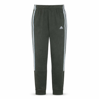 Front view of Adidas men’s green xs jogger trousers fleece side stripe