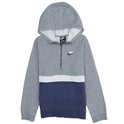 Nike Boys Grey Colourblock 1/4 Zip Fleece Hoodie Size L 147-158cm