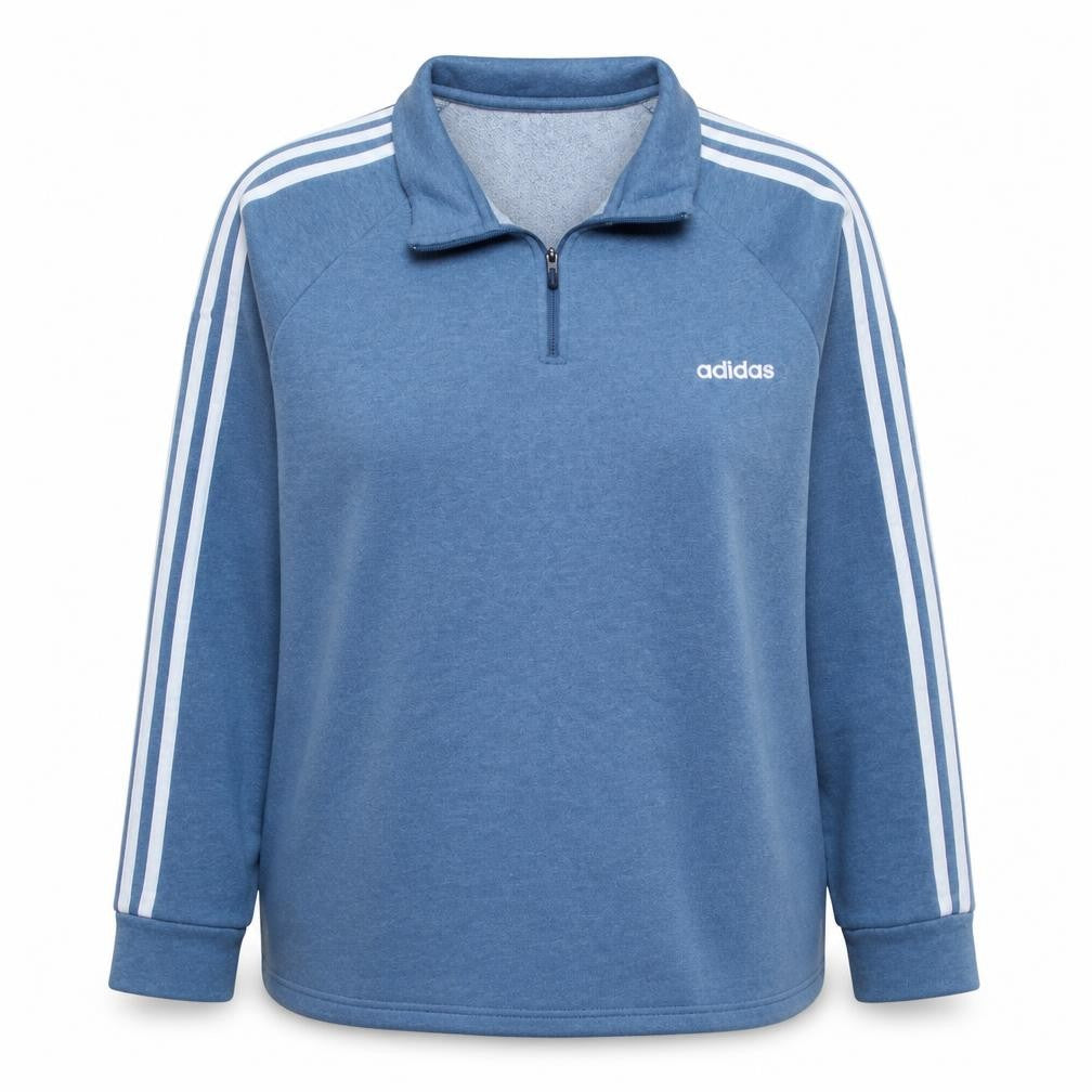 Front view of Adidas Women Blue 1/4 Zip Sweatshirt XL 20-22 Logo Striped Casual