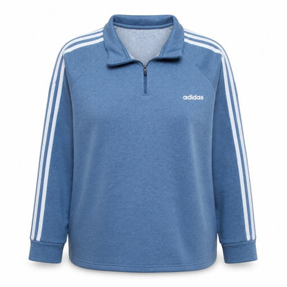 Front view of Adidas Women Blue 1/4 Zip Sweatshirt XL 20-22 Logo Striped Casual