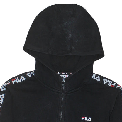 Fila Boys Black Full Zip Hoodie 13-14 Years Logo Tape Sleeve Casual