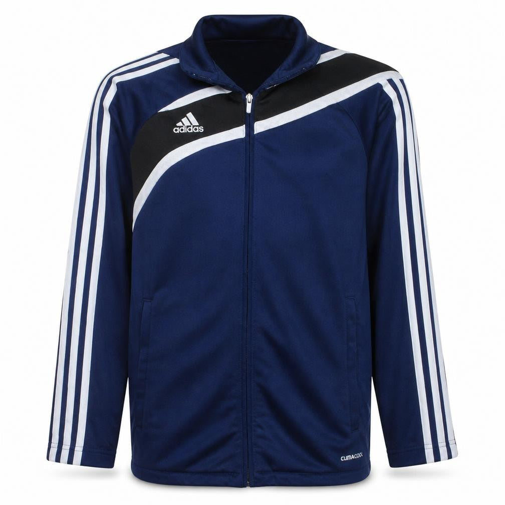 Front view of Adidas boys’ blue clima365 track jacket 13-14 years full zip lightweight top