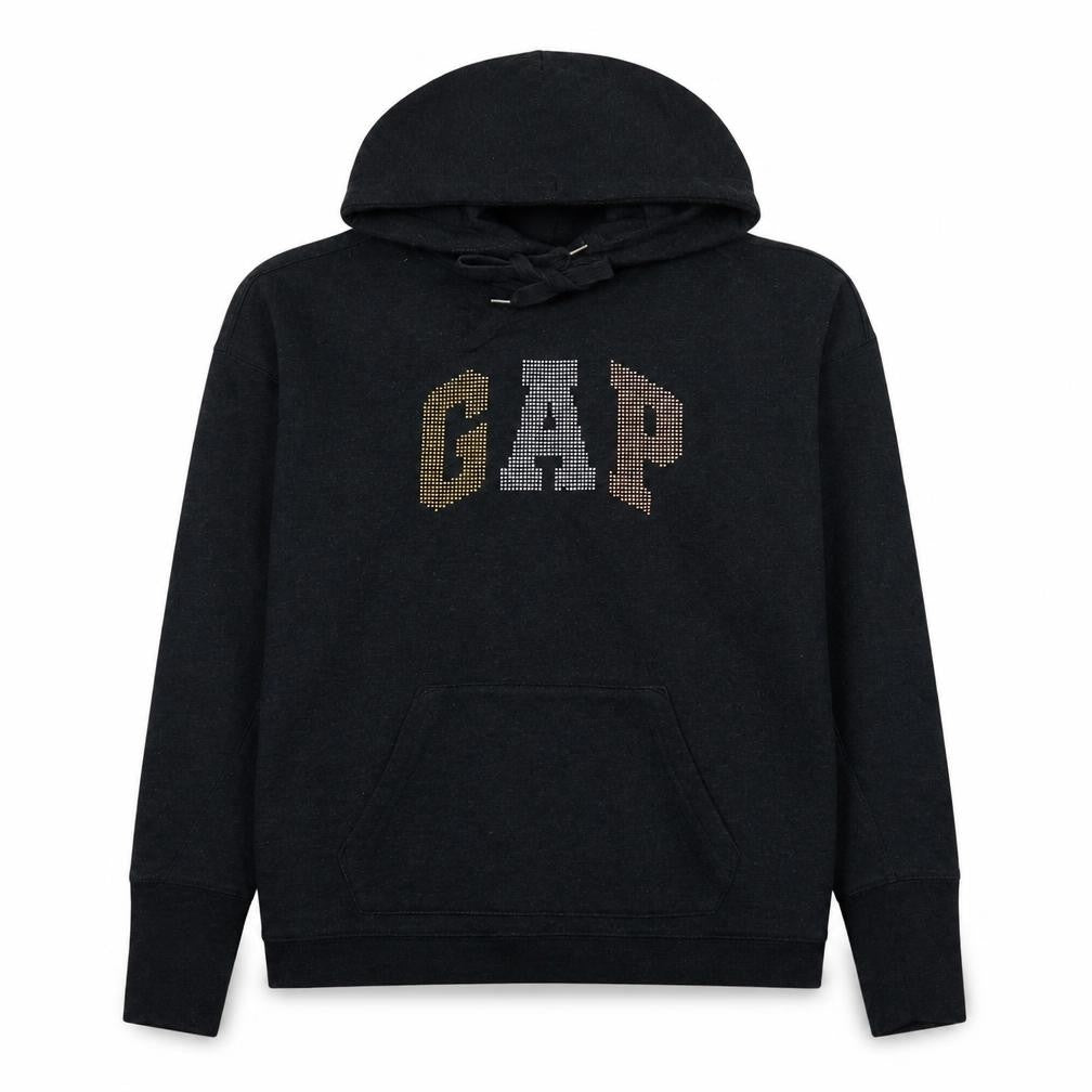 Gap Womens Black XS Pullover Hoodie Rhinestone Logo Cotton Blend