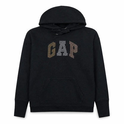 Gap Womens Black XS Pullover Hoodie Rhinestone Logo Cotton Blend