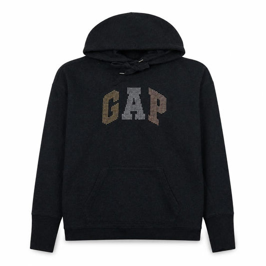 Gap Womens Black XS Pullover Hoodie Rhinestone Logo Cotton Blend
