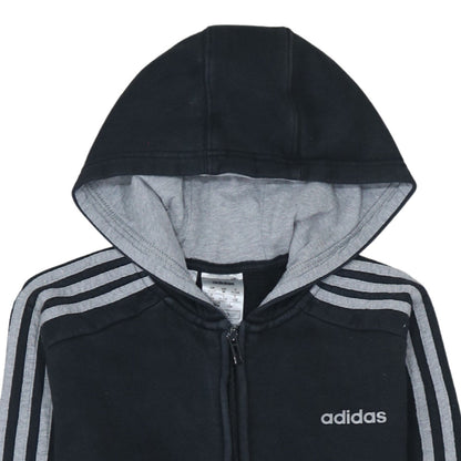 adidas Boys Black Full Zip Hoodie Size 11-12 Years Sports Casual Sweatshirt