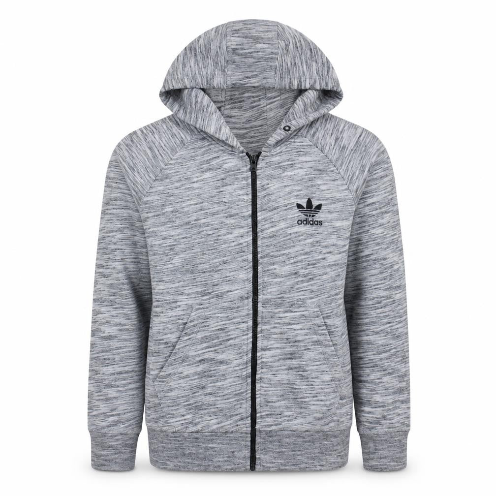 Front view of Adidas Women Grey Full Zip Hoodie, size 10, UK Hooded Sweatshirt