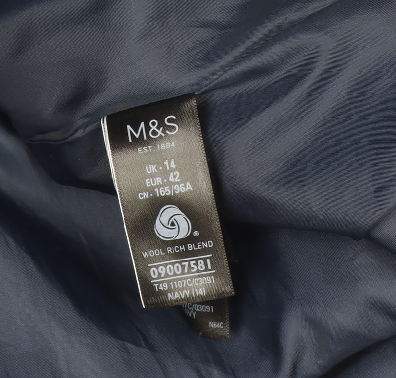 Womens UK Size 14 Marks and Spencer Blue Overcoat