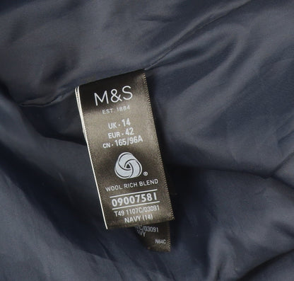 Womens UK Size 14 Marks and Spencer Blue Overcoat