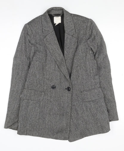 H&M Women’s Grey Herringbone Blazer Jacket Size 6 Classic Style