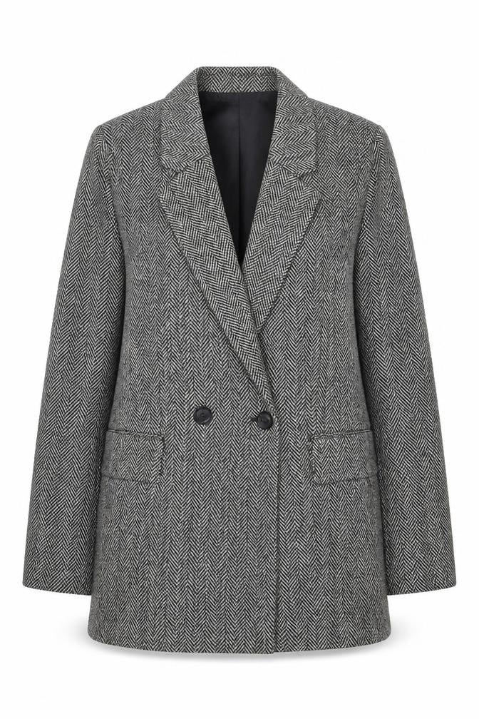 H&M Women’s Grey Herringbone Blazer Jacket Size 6 Classic Style