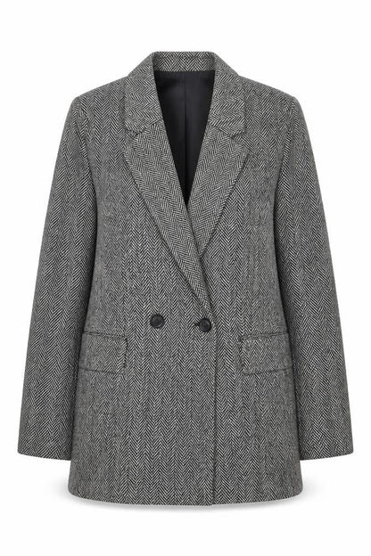 H&M Women’s Grey Herringbone Blazer Jacket Size 6 Classic Style