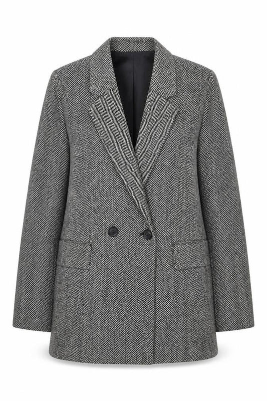 H&M Women’s Grey Herringbone Blazer Jacket Size 6 Classic Style