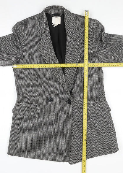 H&M Women’s Grey Herringbone Blazer Jacket Size 6 Classic Style