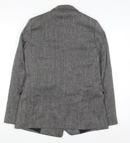 H&M Women’s Grey Herringbone Blazer Jacket Size 6 Classic Style