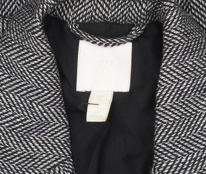 H&M Women’s Grey Herringbone Blazer Jacket Size 6 Classic Style