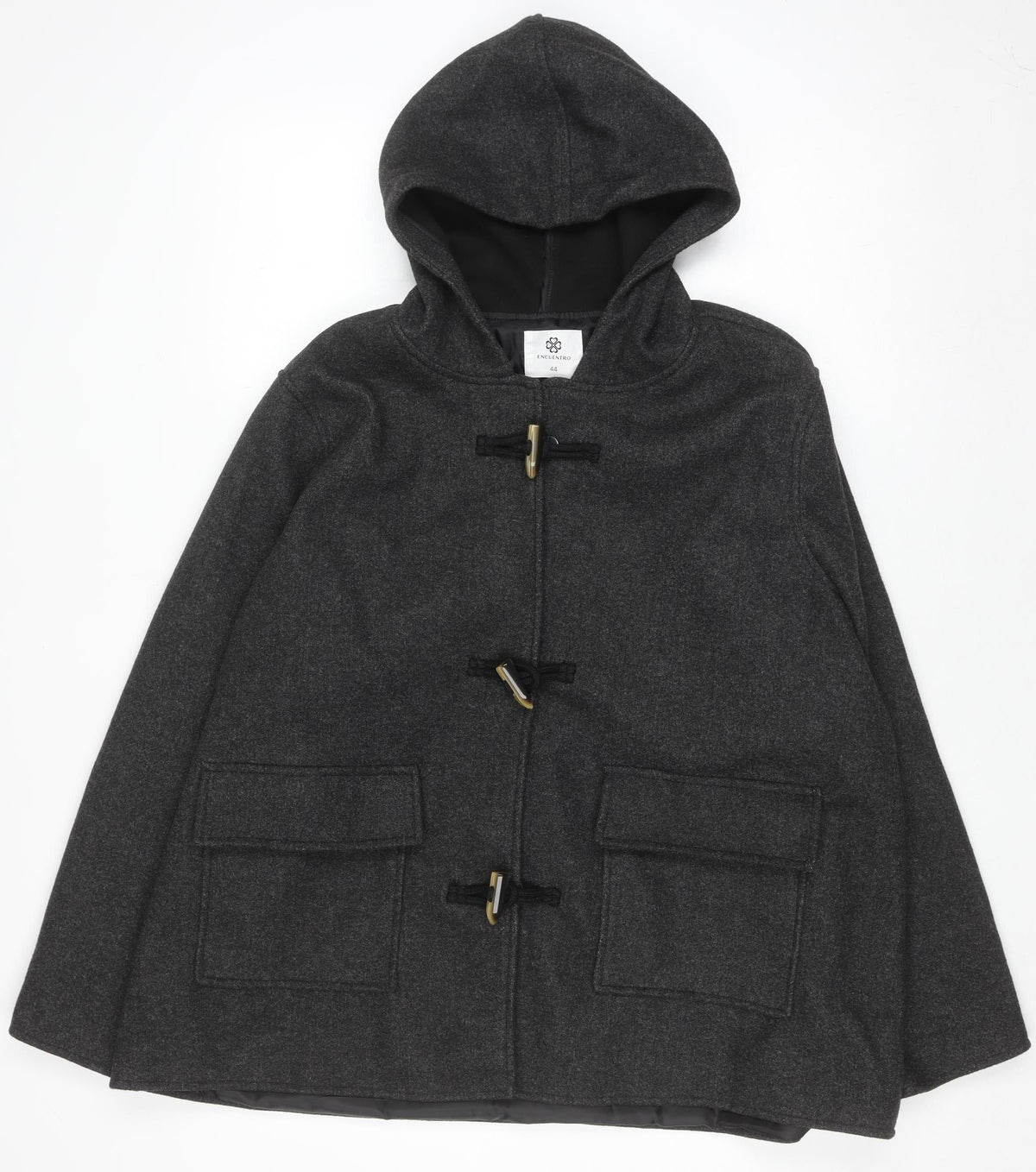Encuentro Men's Grey Hooded Toggle Mid-Length Coat Size 44
