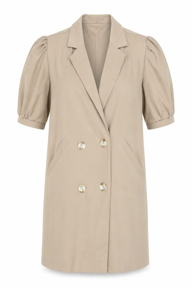 Boohoo Women's Beige Mid-Length Puff Sleeve Blazer UK 6