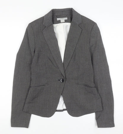 H&M Women Grey Blazer Jacket Size 8 Slim Fit Business Workwear