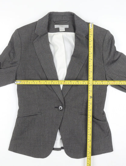 H&M Women Grey Blazer Jacket Size 8 Slim Fit Business Workwear