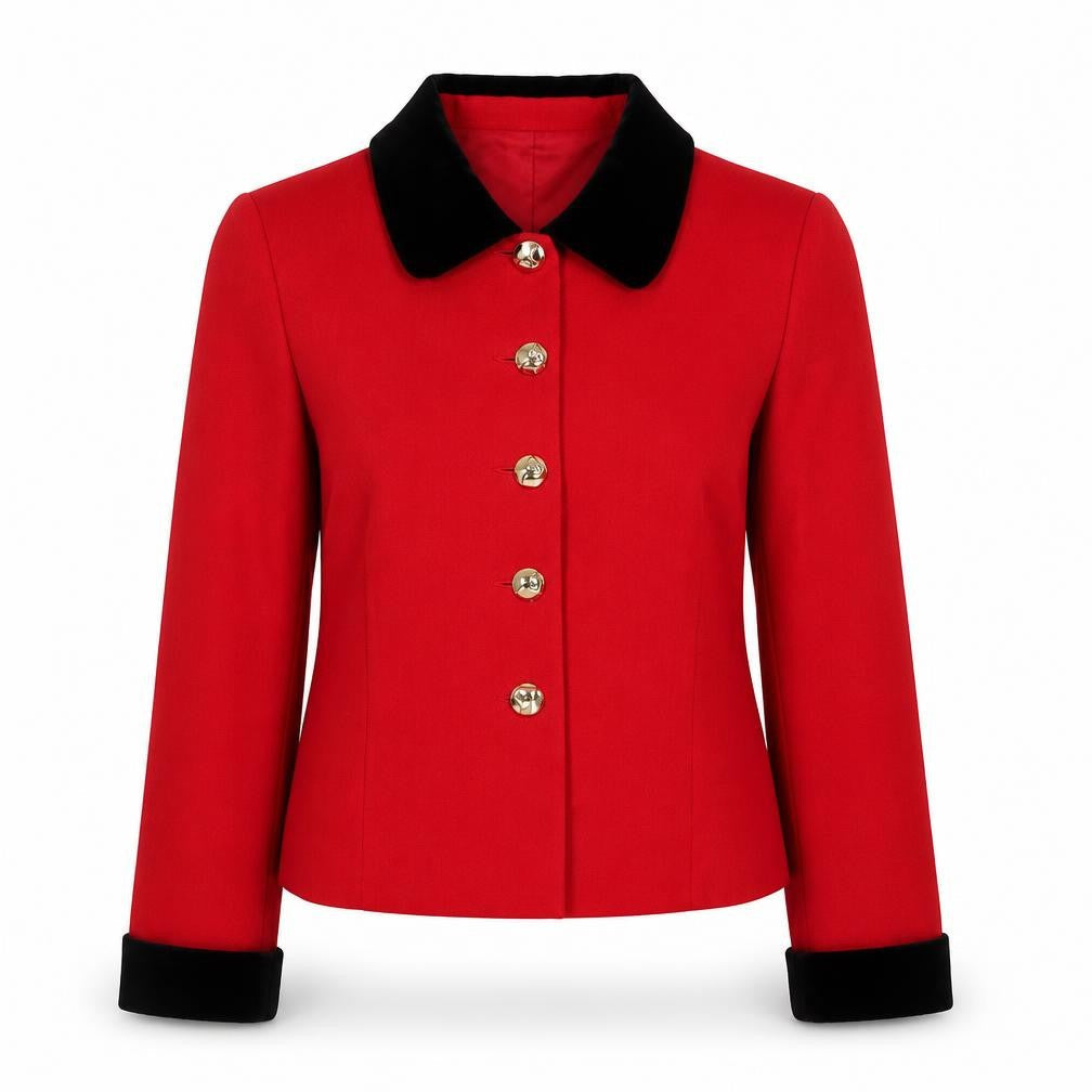 Pelikán Womens Red Wool Blend Velvet Collar Blazer Jacket Size 12