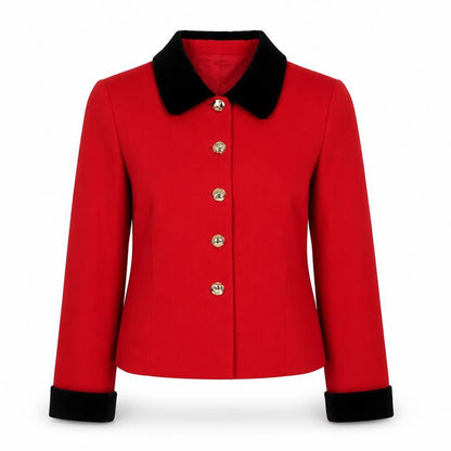 Pelikán Womens Red Wool Blend Velvet Collar Blazer Jacket Size 12