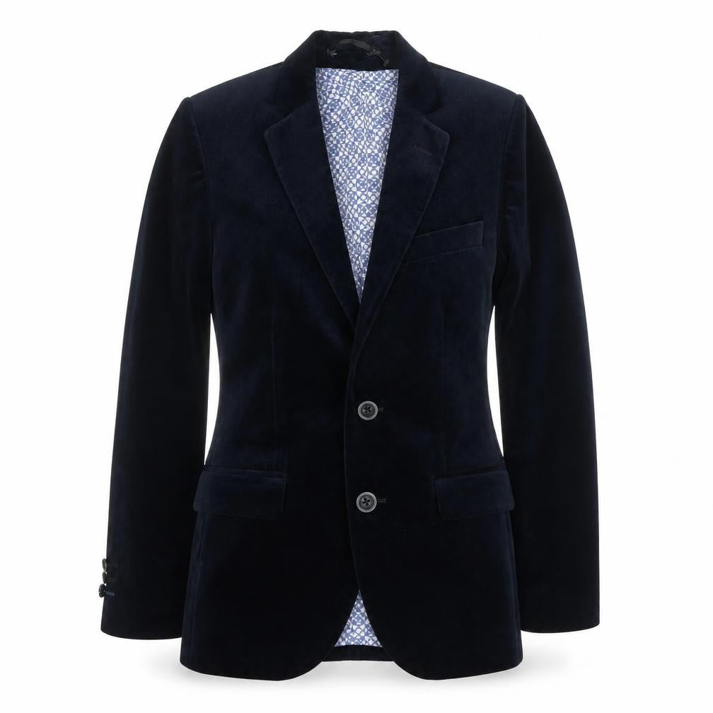 Front view of 1880 Club Teens Blue Velvet Blazer Jacket, size 8, Formal Single Breasted