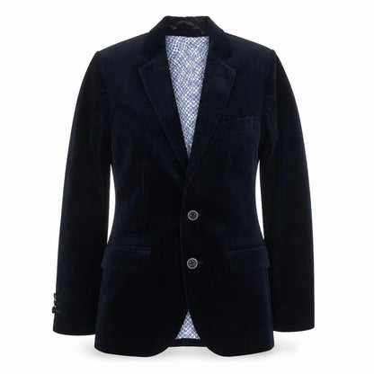 Front view of 1880 Club Teens Blue Velvet Blazer Jacket, size 8, Formal Single Breasted