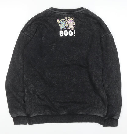 Primark Disney Stitch Boys Black Sweatshirt 12-13 Years Pullover Crew Neck