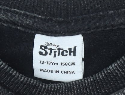 Primark Disney Stitch Boys Black Sweatshirt 12-13 Years Pullover Crew Neck
