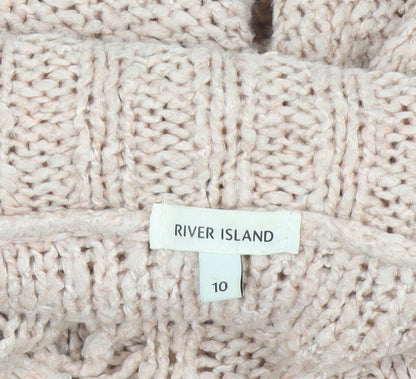 River Island Women's Beige Cold Shoulder Roll Neck Cable Knit Jumper Size 10