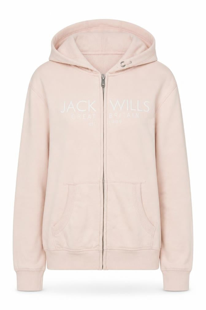Front view of Jack Wills girls’ pink full zip logo hoodie 11-12 years