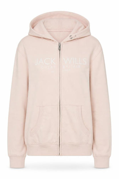 Front view of Jack Wills girls’ pink full zip logo hoodie 11-12 years