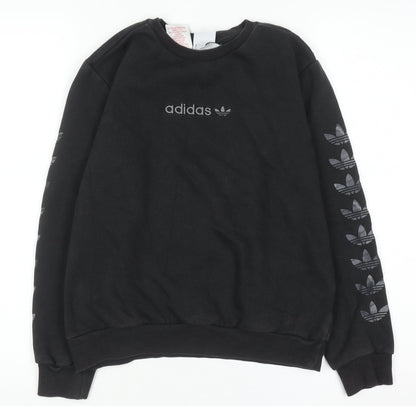 Adidas Boys Black Sweatshirt 11-12 Years Crew Neck Logo Print Fleece