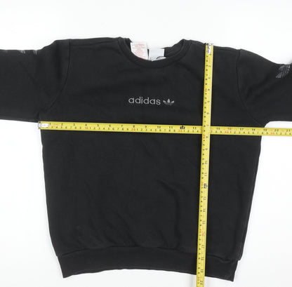 Adidas Boys Black Sweatshirt 11-12 Years Crew Neck Logo Print Fleece