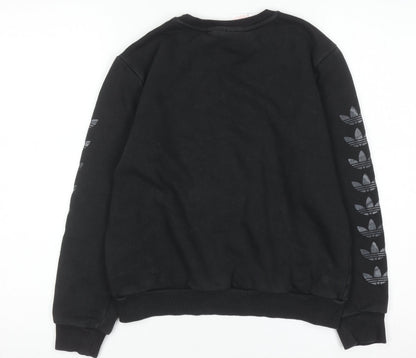 Adidas Boys Black Sweatshirt 11-12 Years Crew Neck Logo Print Fleece