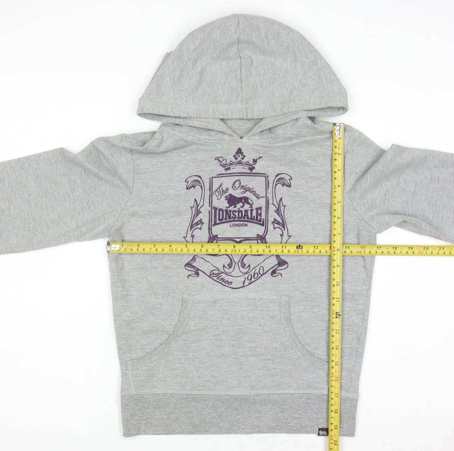 Boys UK Size 8 Years Lonsdale Grey Pullover Hoodie