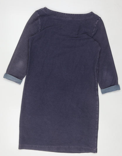 White Stuff Women's Blue Shift Dress Size 10 Cotton Blend V-Neck 3/4 Sleeve