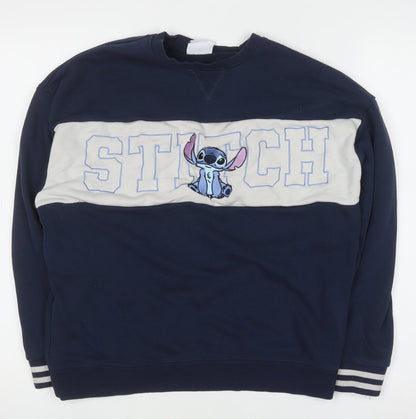 Primark Boys Blue Stitch Pullover Sweatshirt XS Disney Embroidered Jumper