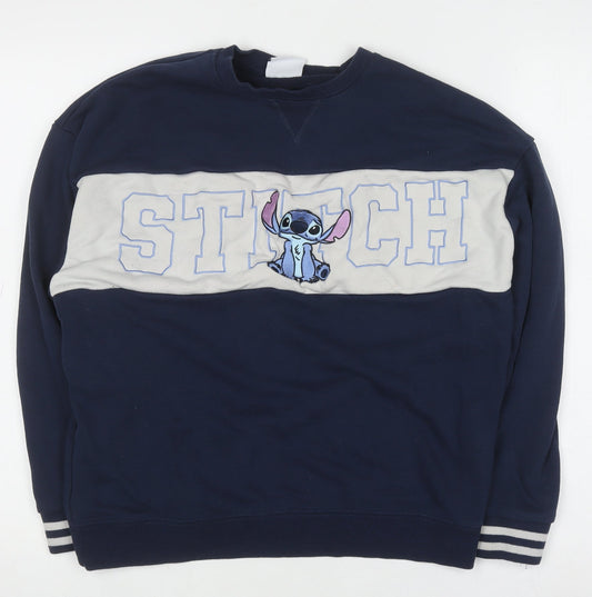 Primark Boys Blue Stitch Pullover Sweatshirt XS Disney Embroidered Jumper