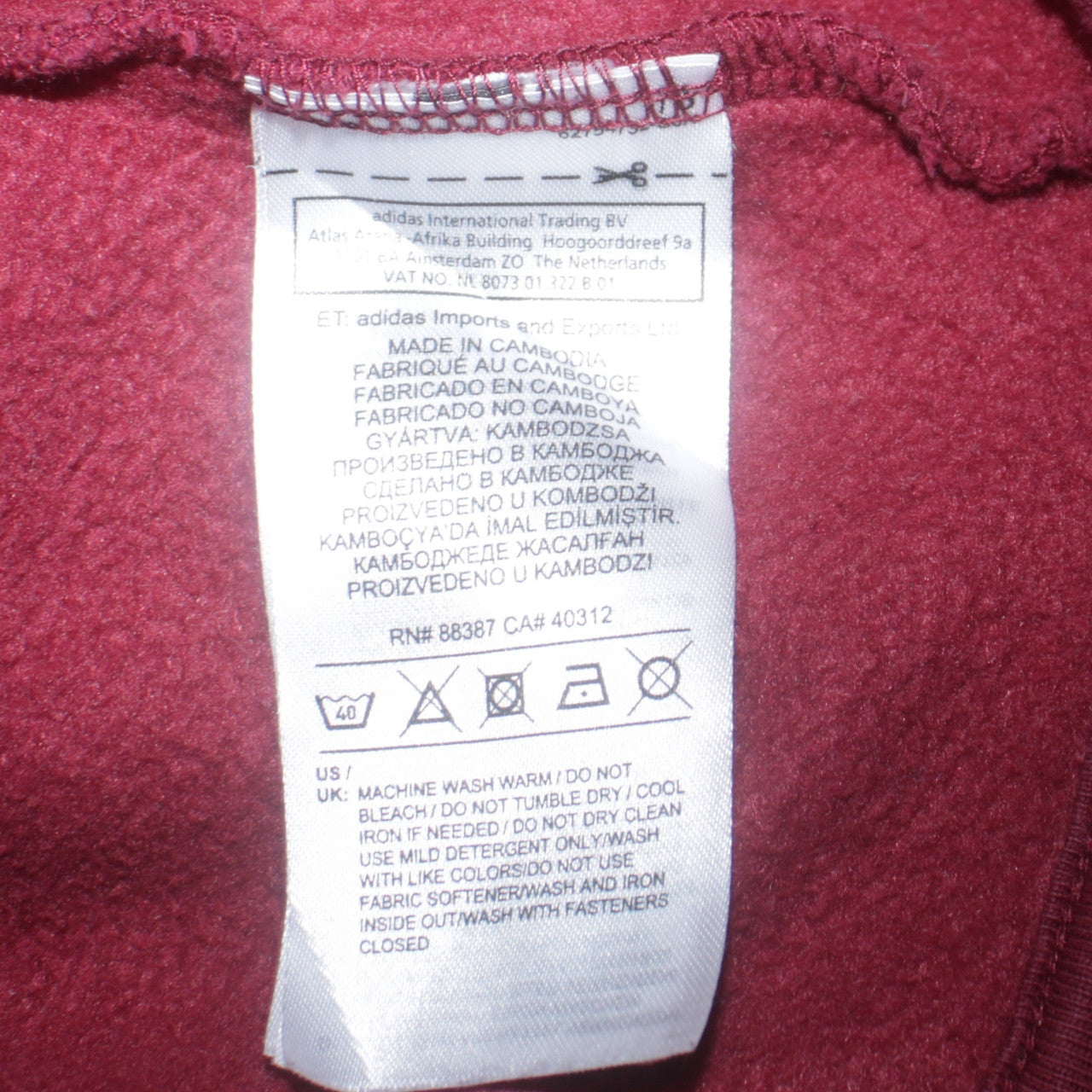 Mens UK Size XL adidas Red Full Zip Hoodie