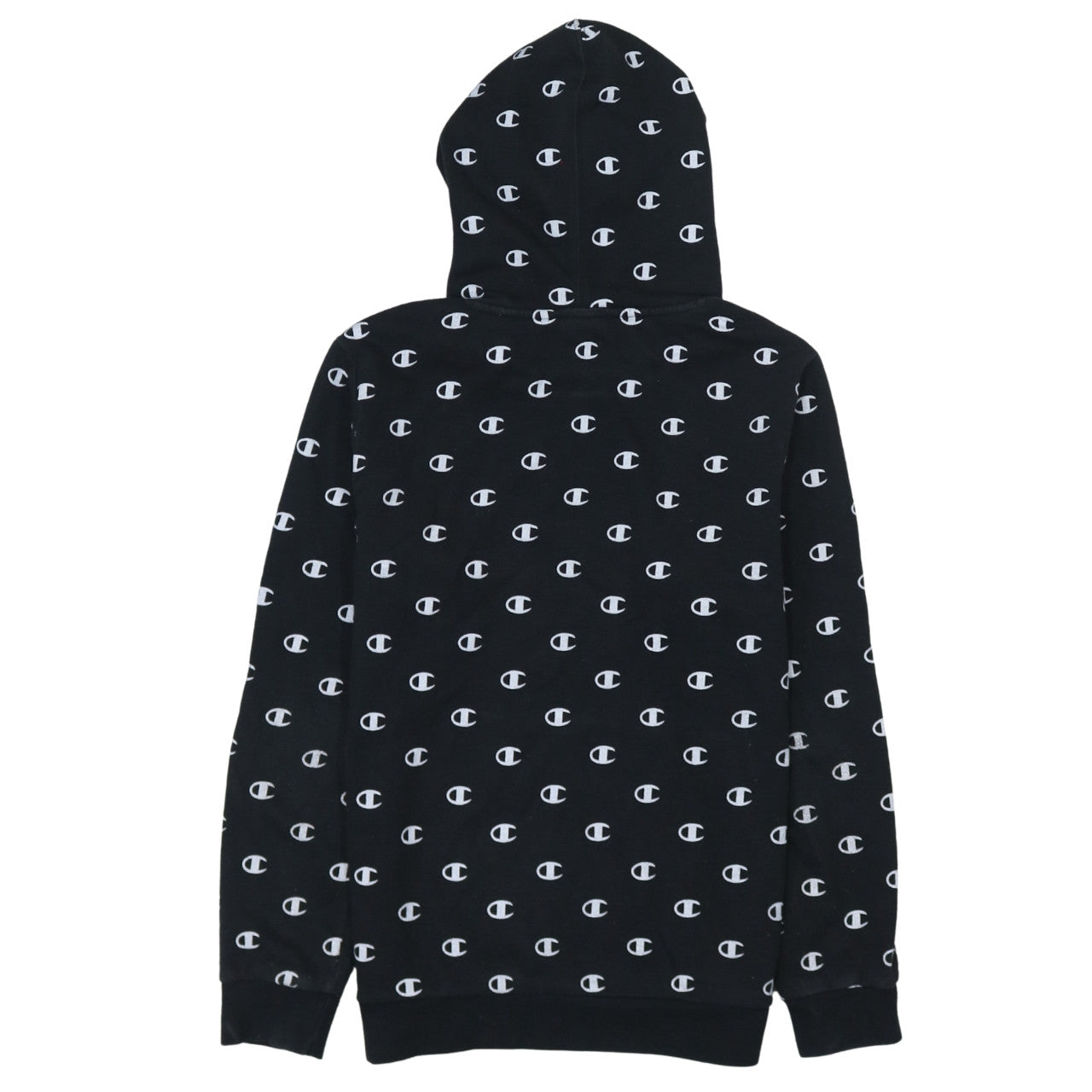 Champion Boys Black 13-14 Years Pullover Hoodie All Over Logo Print