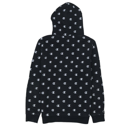 Champion Boys Black 13-14 Years Pullover Hoodie All Over Logo Print