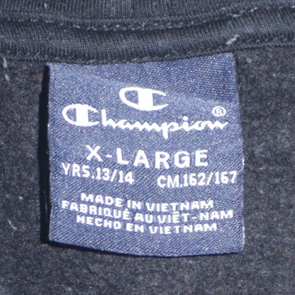 Champion Boys Black 13-14 Years Pullover Hoodie All Over Logo Print