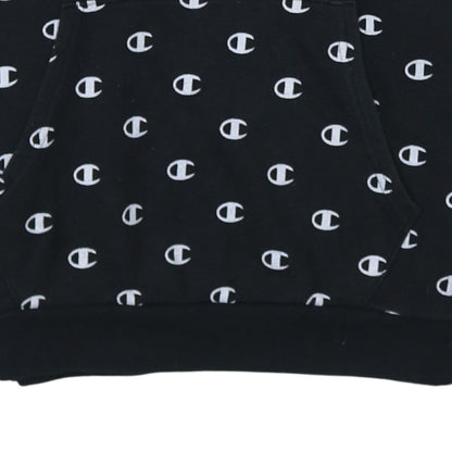 Champion Boys Black 13-14 Years Pullover Hoodie All Over Logo Print