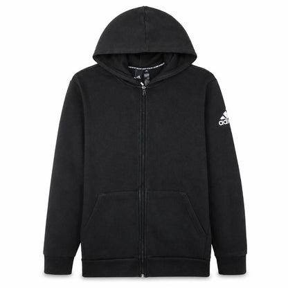 Front view of Adidas Men's Black Full Zip Hoodie L Sportswear Cotton Fleece