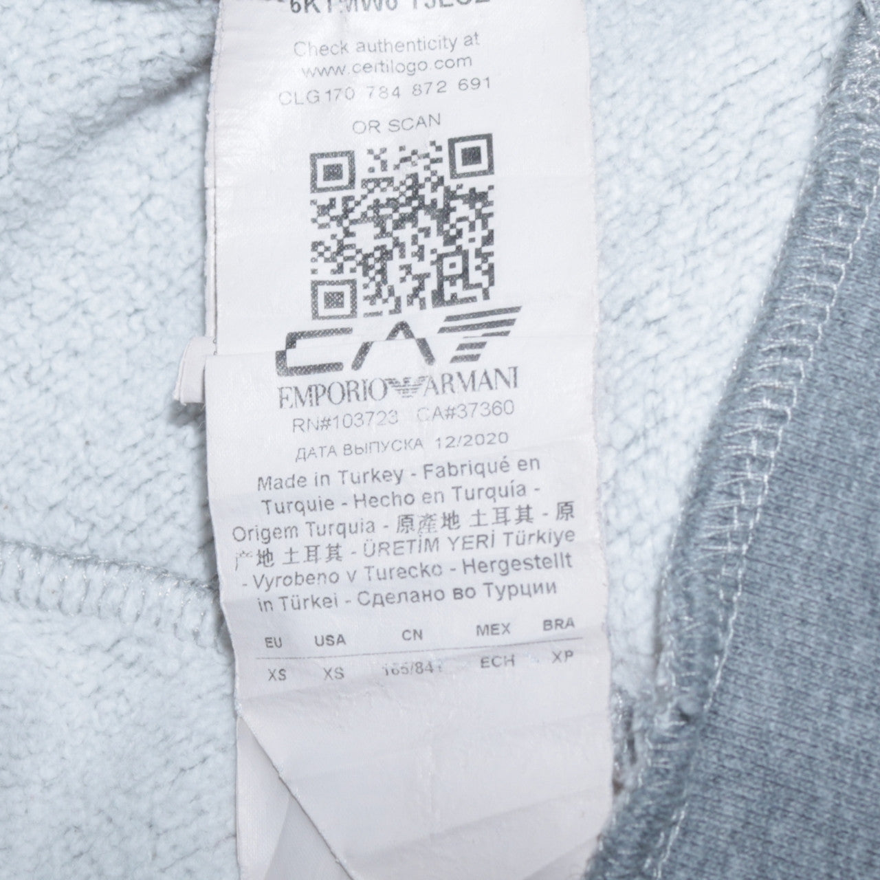 Mens UK Size XS Emporio Armani Grey Pullover Hoodie
