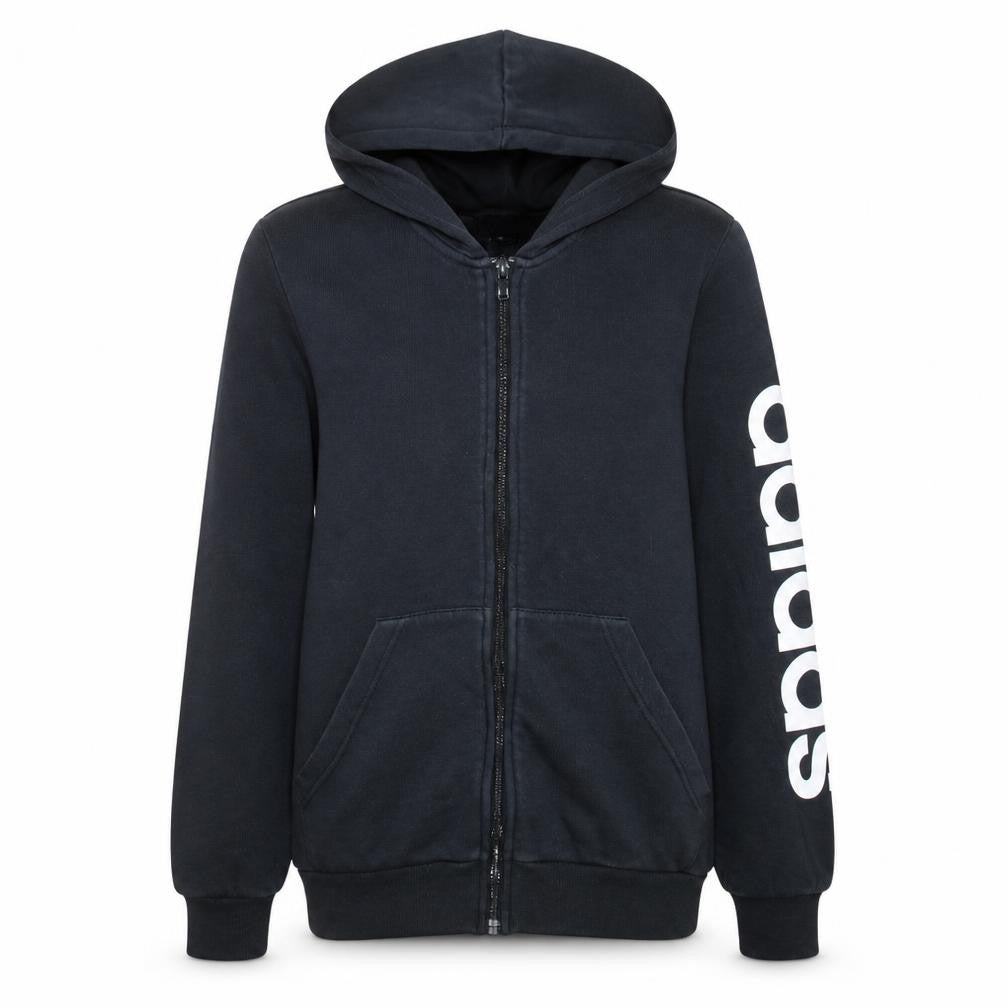 Front view of Adidas boys’ black full zip hoodie 14-15 years hooded sweatshirt