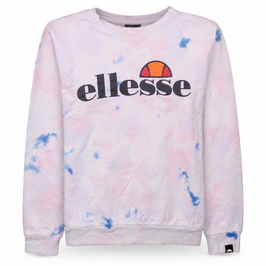 Front view of Ellesse Women's Pink Tie-Dye Sweatshirt UK 8 Logo Crew Neck