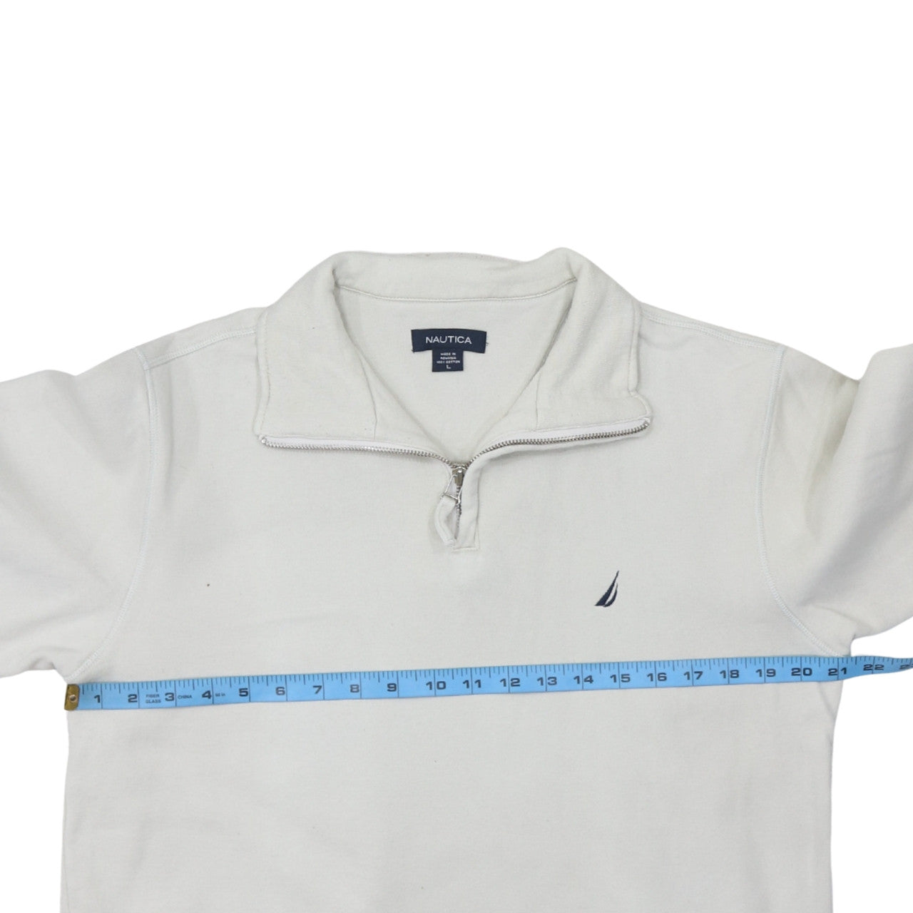 Mens UK Size L Nautica White 1/4 Zip Sweatshirt